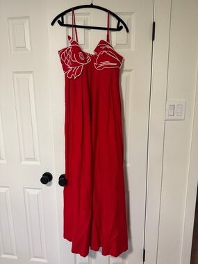 FARM Rio Red Maxi Dress with White Fish Embroidery